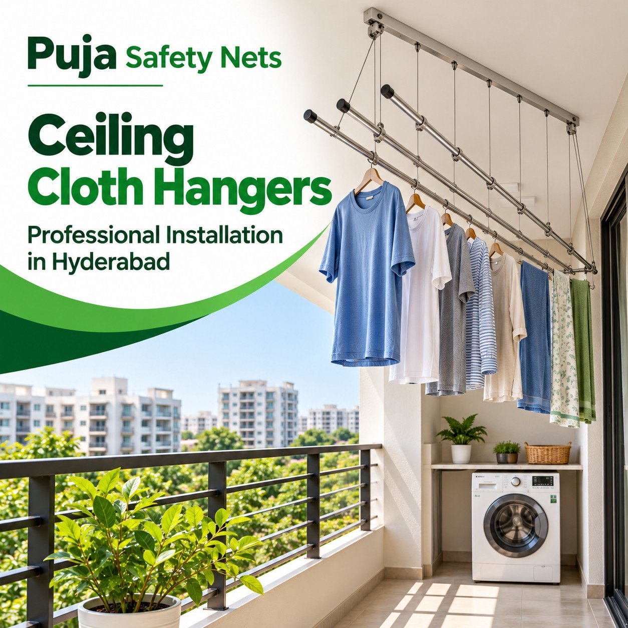 Ceiling cloth hangers – professional installation in Hyderabad by Puja Safety Nets