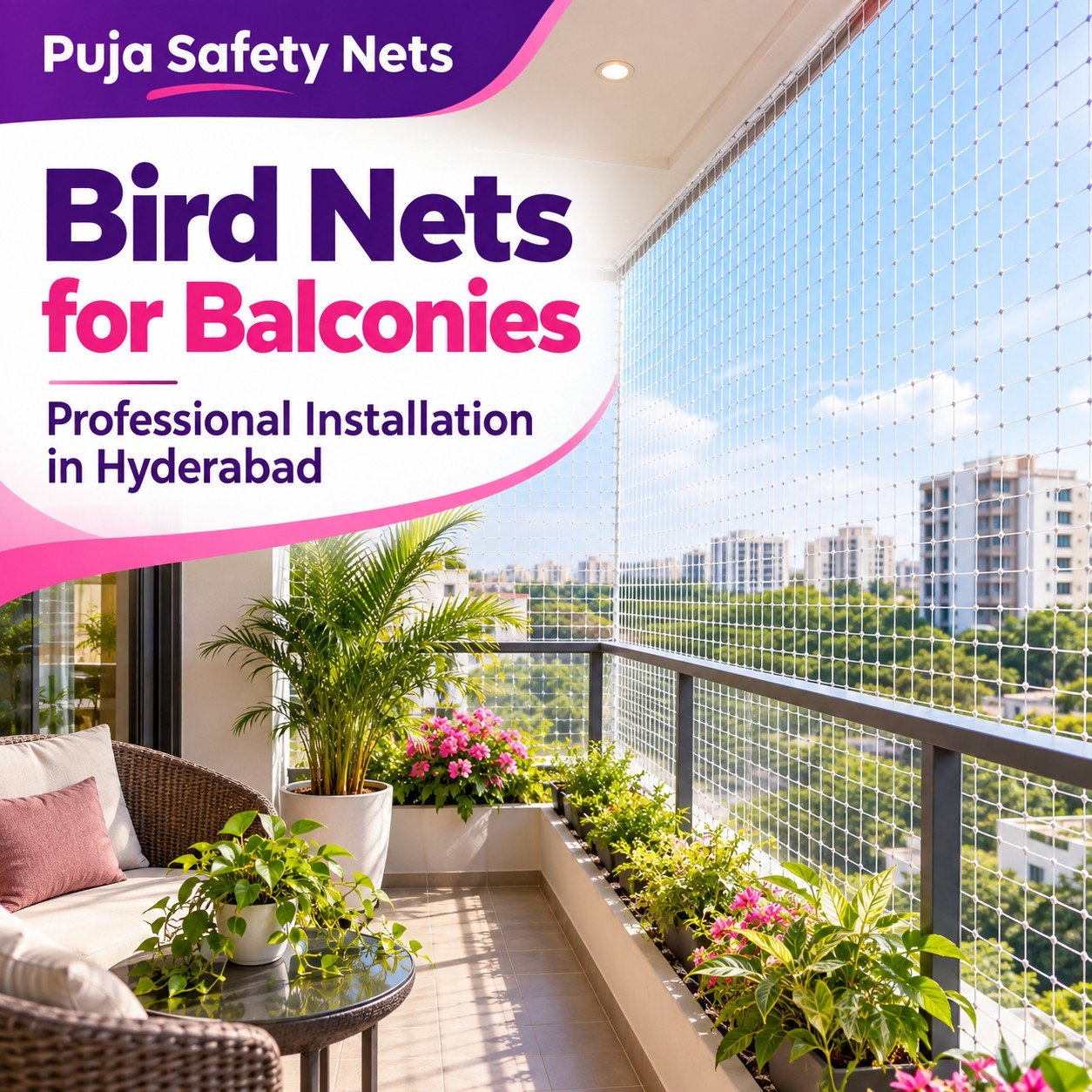 Bird nets for balconies – professional installation in Hyderabad by Puja Safety Nets