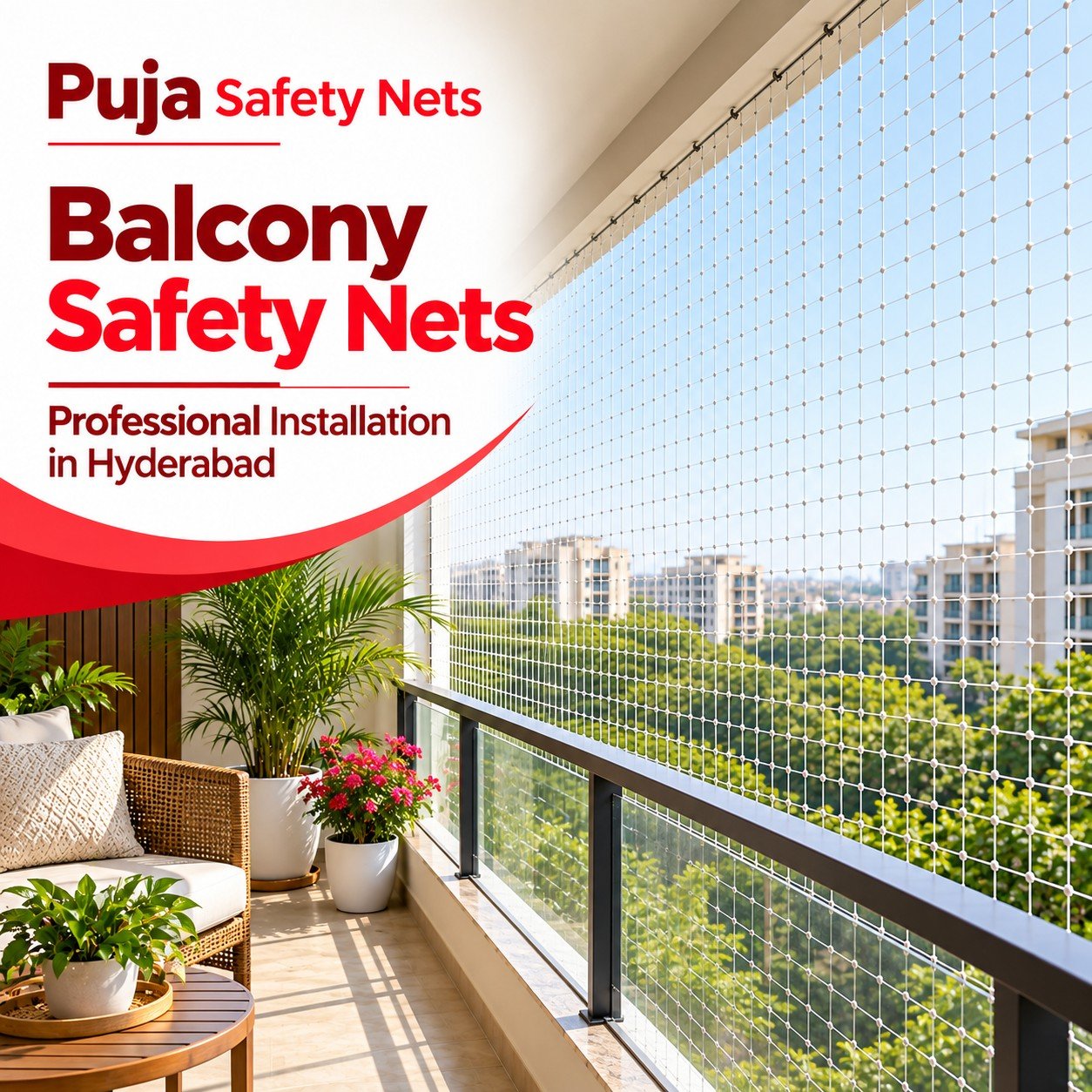 Balcony safety nets – professional installation in Hyderabad by Puja Safety Nets