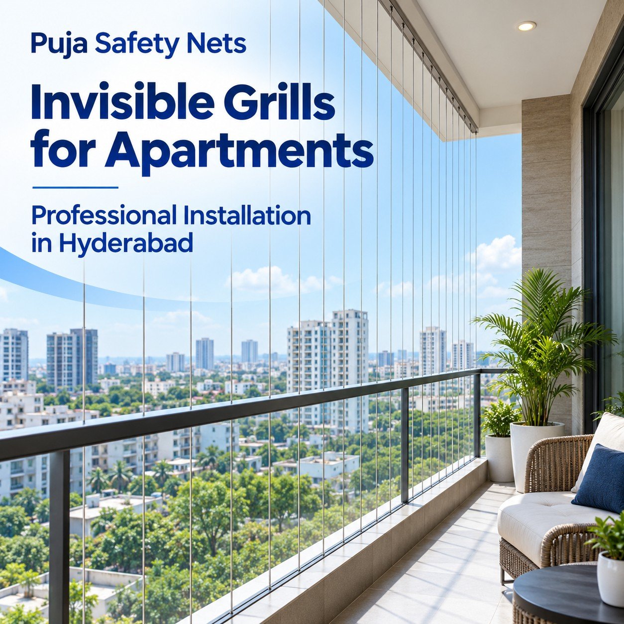 Invisible grills for apartments – professional installation in Hyderabad by Puja Safety Nets