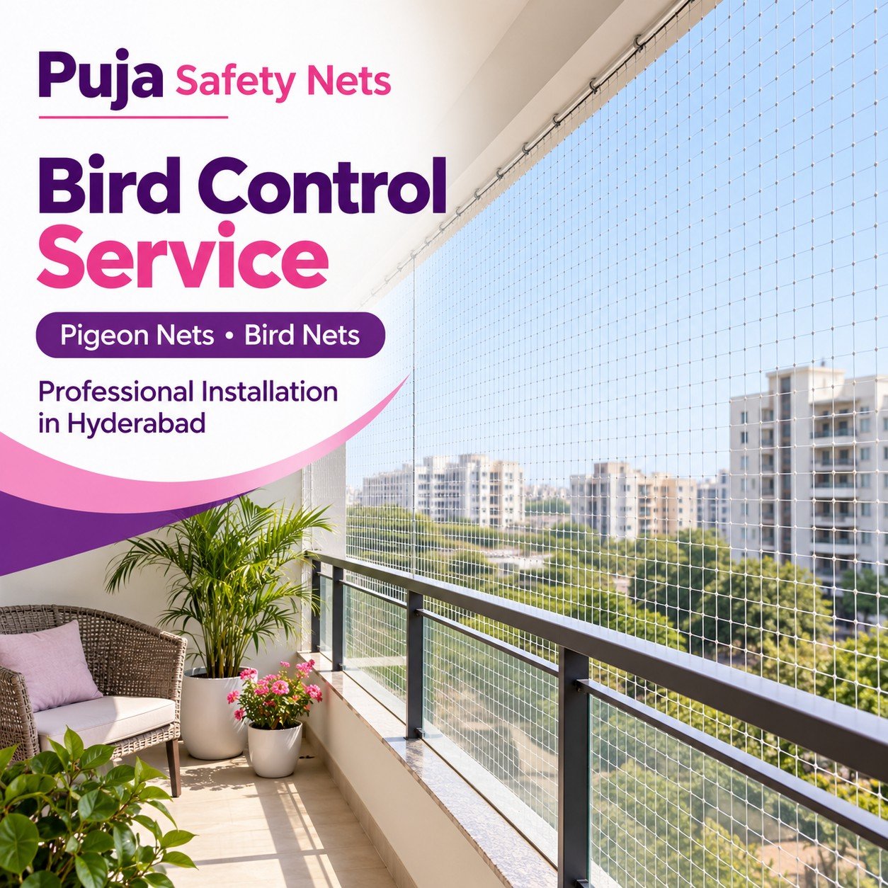 Pigeon nets and bird nets – professional installation in Hyderabad by Puja Safety Nets