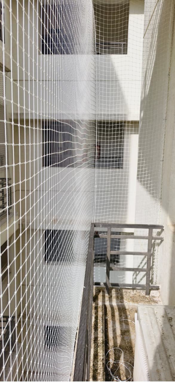 Pigeon net covering an apartment duct area